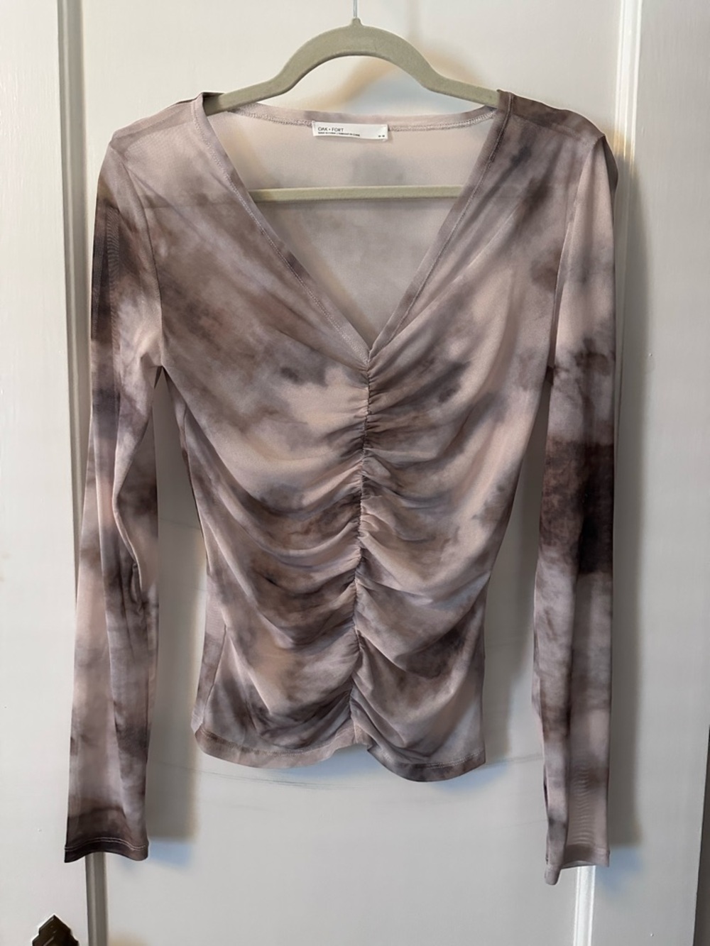 OAK + FORT Ruched Front Mesh Top
